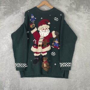 Northern Isles Ugly Christmas Sweater Womens Medium Green Santa Claus Vintage